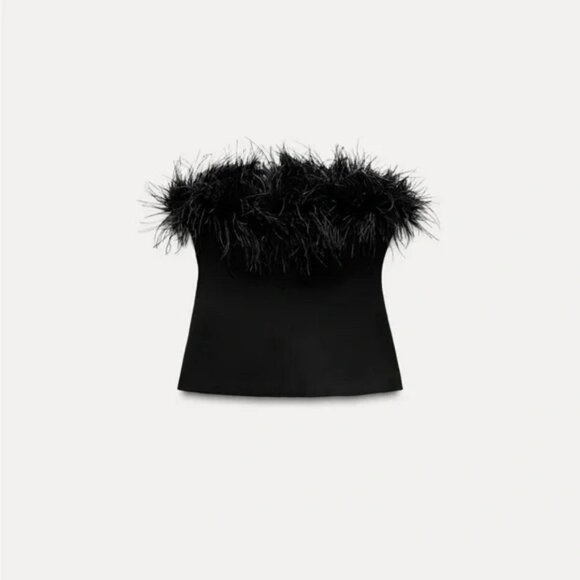 ZARA STRAPLESS FEATHER TOP - Picture 4 of 6